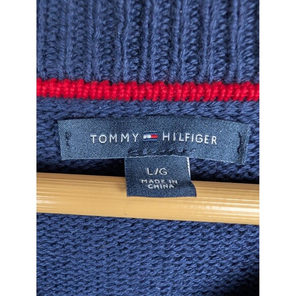 Tommy Hilfiger Sweater Womens Large Blue Peacoat Red White Cardigan New Tags - Picture 6 of 9